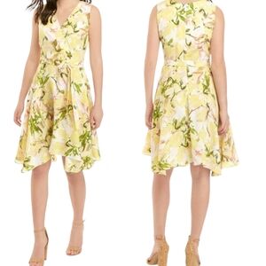 DN Design Women's Floral Dress V-Neck Belted Size 16